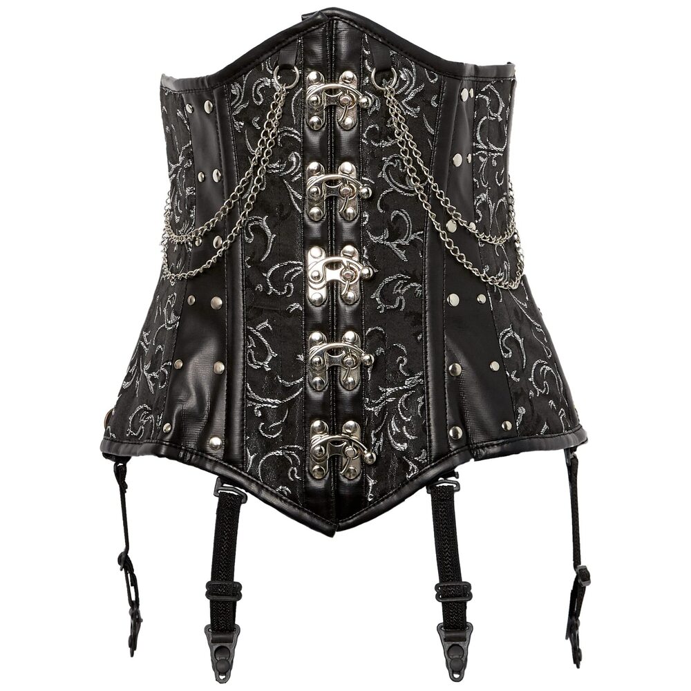 5981 Steel Boned Underbust W/Chains and Clasps Corset, Black, Medium US